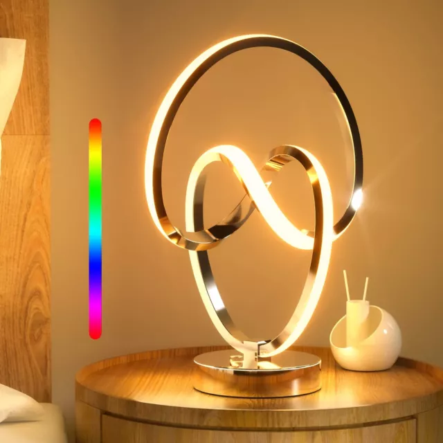 Modern Spiral RGB Table Lamp, Touch Dimmable LED Bedside Lamp, Modern Nightst...