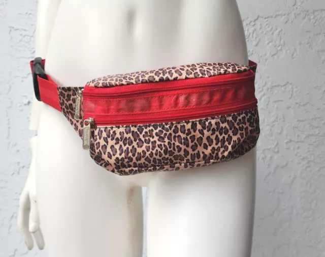 Vintage Le Sportsac Double Zip Belt Bag Leopard/Red Fanny Pack