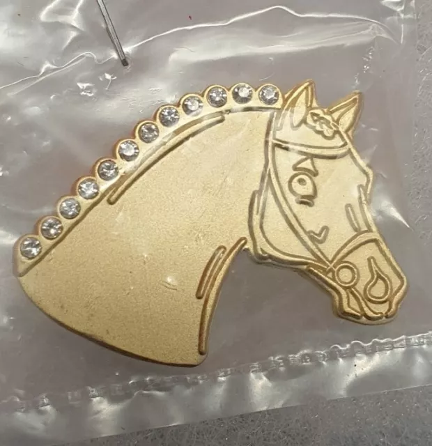 Gold Horses Head/Diamante Mane Stock Pin/Brooch 