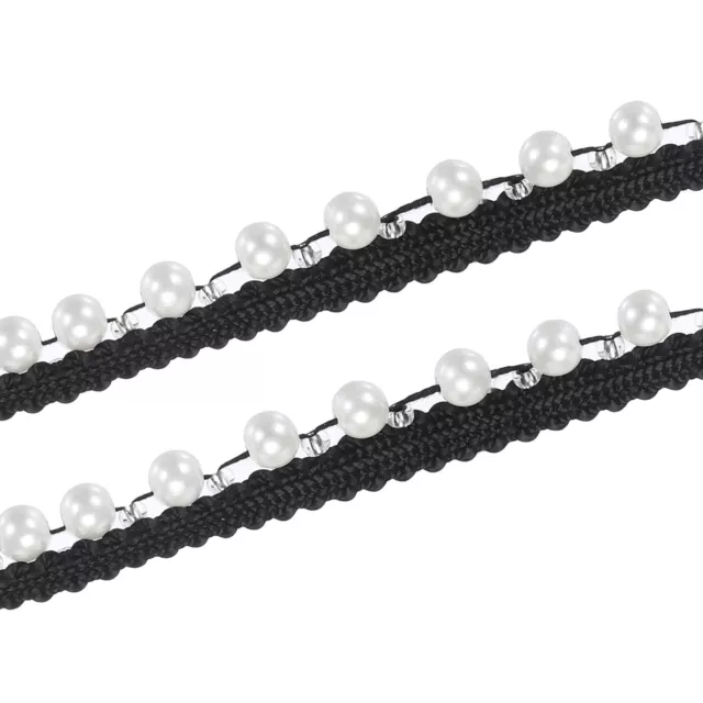 5 Yards Faux Pearls Lace Ribbon Pearl Bead Tassel for Wedding 12mm White Black