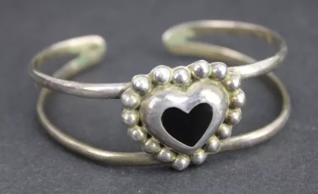 TAXCO bracelet Estate Sale! STERLING SILVER & BLACK ONYX heart women 925 OLD