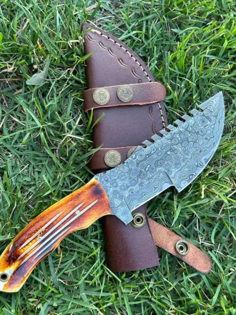 10” Full Tang Handmade Damascus Steel hunting Skinning tracker fixed blade Knife