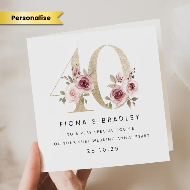 PERSONALISED RUBY 40TH Wedding Anniversary Card 40 Years Together Card ...