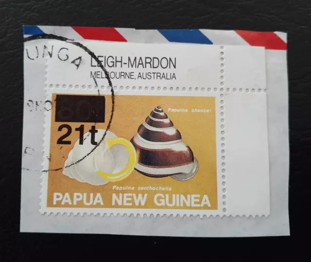 PNG 1994-95 OVERPRINT stamp 21T ON 80T SHELL, Used on paper with Selvedge