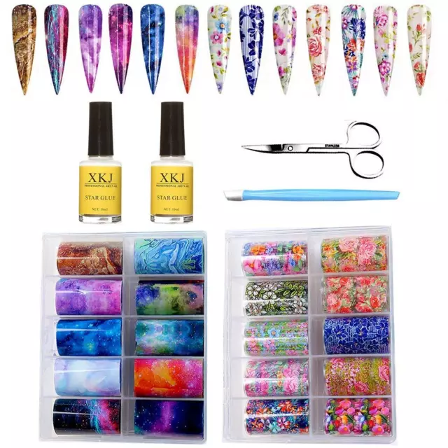 20 Color Starry Sky Nail Art Foil with Glue - Transfer Stickers DIY Decoration