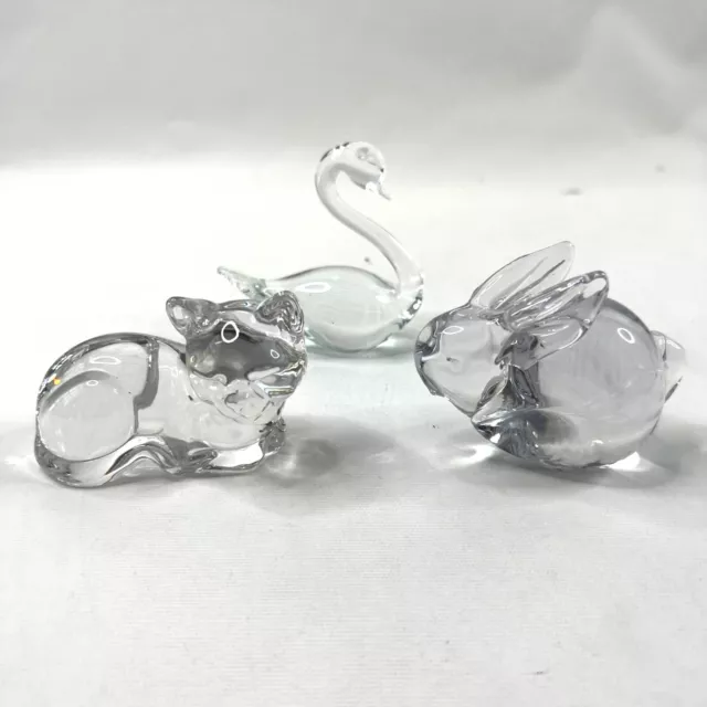 Crystal Animal Figurines Paperweights Swan Cat Rabbit Set of 3