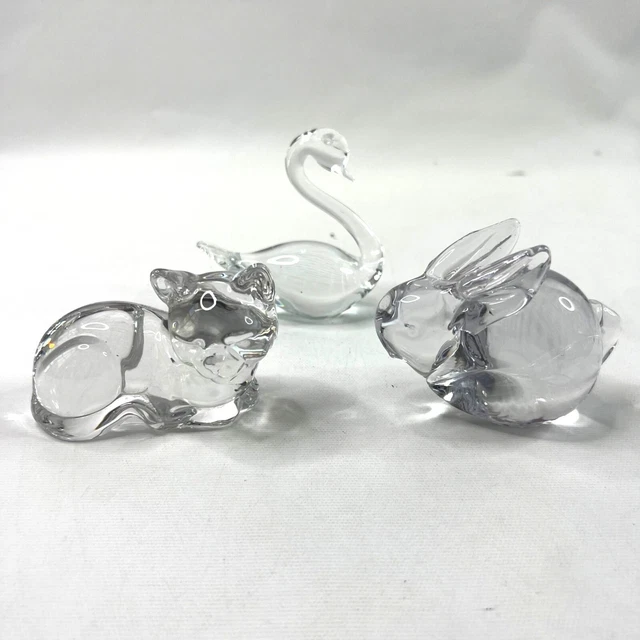 Crystal Animal Figurines Paperweights Swan Cat Rabbit Set of 3
