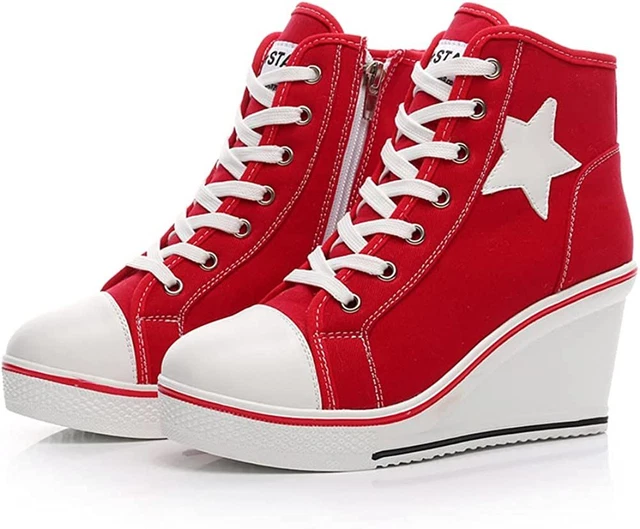 Mei MACLEOD High Heel Wedge Sneakers for Women Casual Lace Up Canvas Shoes...