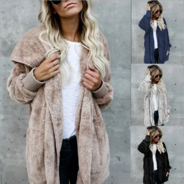 Ladies Warm Teddy Bear Fluffy Coat Ladies Hooded Fleece Jacket Outwear Plus Size