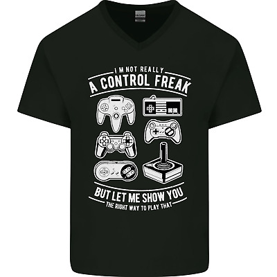 Control Freak Funny Gaming Gamer Mens V-Neck Cotton T-Shirt