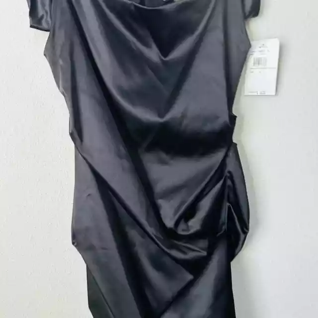Nicole Miller Collection Black Satin Off Shoulder Cocktail Dress Sz 12 NWT B-T 2