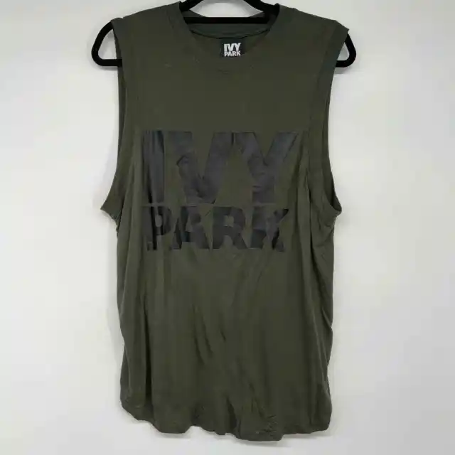 Ivy Park Sleeveless Tank Top Women's Size M Army Green Logo Print 100% Modal