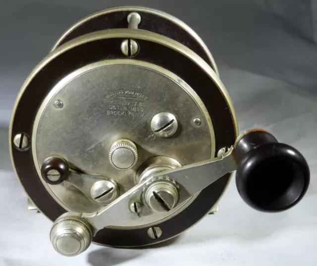 Scarce Julius Vom Hofe 1/0 Germain Silver and Hard Rubber Free Spool Surf Reel Scarce Julius Vom Hofe 1/0 Germain Silver and Hard Rubber Free Spool Surf Reel