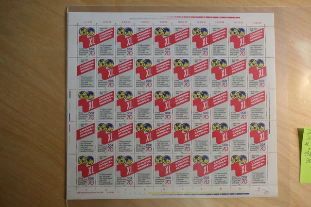 Briefmarken DDR MiNr. 3049 Zd Bogen postfrisch 1986 Weltgewerkschaftskongreß
