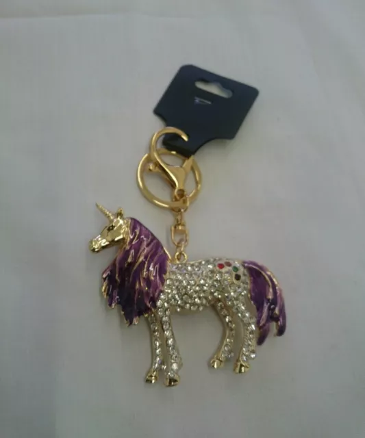 Big Size Beautiful Unicorn Keyring Handbag Charm Heavy Quality Crystal Gold 3