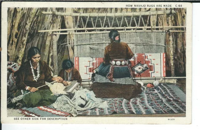 CH-007 How Navajo Indian Rugs are Made, Linen Postcard Curt Teich Vintage