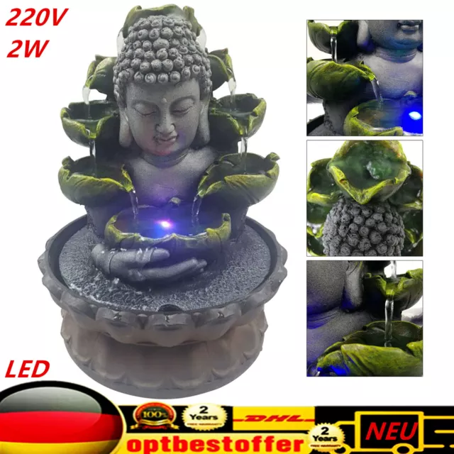 Buddha Zimmerbrunnen mit RGB LED Tischbrunnen Tischlampe Tischdeko Wasserbrunnen