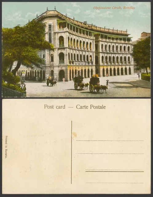 India Old Colour Postcard Elphinstone Circle, Bombay, Street Scene Bullock Carts