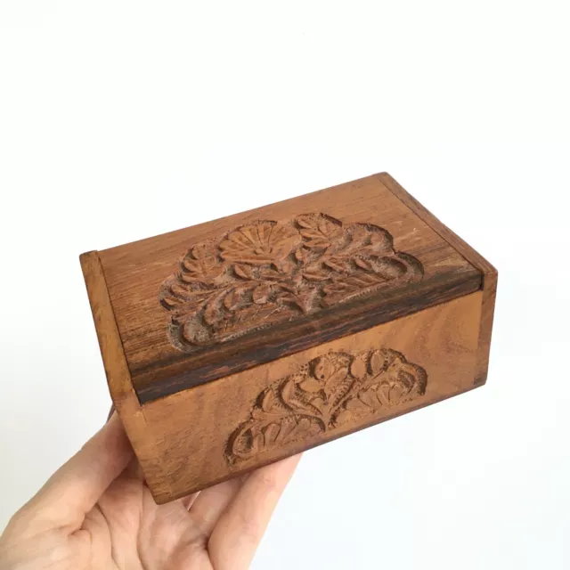 Vintage Wooden Box Wood Tarot Card Altar Keepsake Box with Lid Floral Engraved