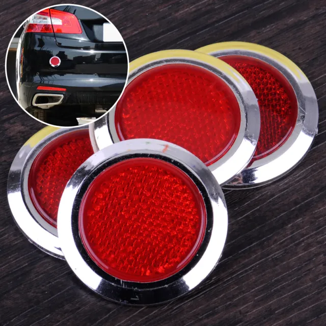 4pc Red Car Reflective Sticker Self Adhesive Reflector Chrome Plastic Round Pop