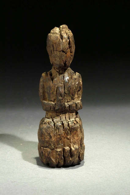 18th century small ethnic wooden Monk statue, Laos