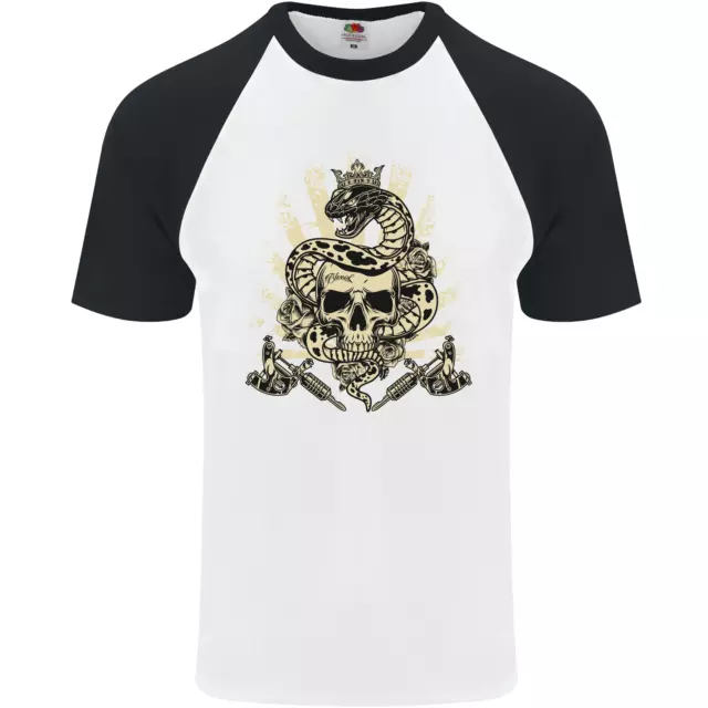 Tattoo Skull Snake Tattooist Biker Gothic Mens S/S Baseball T-Shirt