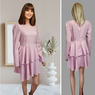 Pretty Little Thing Dress Size 10 Dusty Pink Ruffled Short Long Sleeve #18