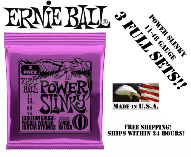 **3 Sets Ernie Ball 2220 Power Slinky Electric Guitar Strings 11-48**