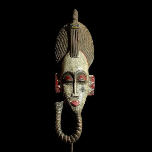 African Masks Antiques Tribal Art Face Mask Wood Carved Baule Antique-9770