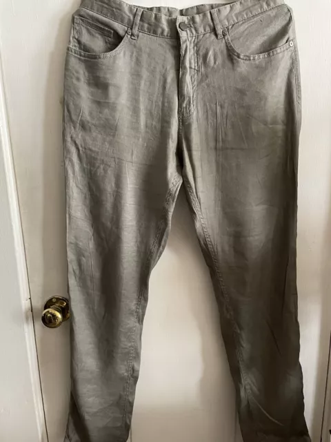 Prada Men’s Classic Linen 5 Pocket Slim Fit Pants Dark Tan 30x32 Made In Italy