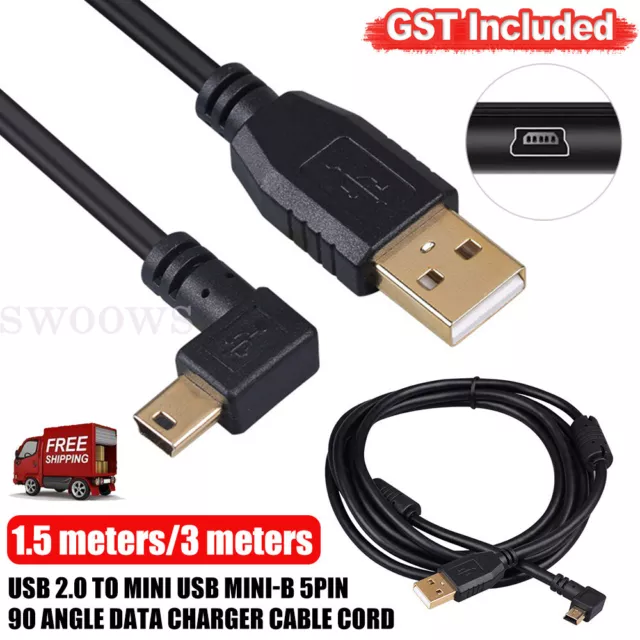USB 2.0 to Mini USB Mini-B 5Pin 90 Angle Data Charger Cable Cord 1.5M 3M Long AU