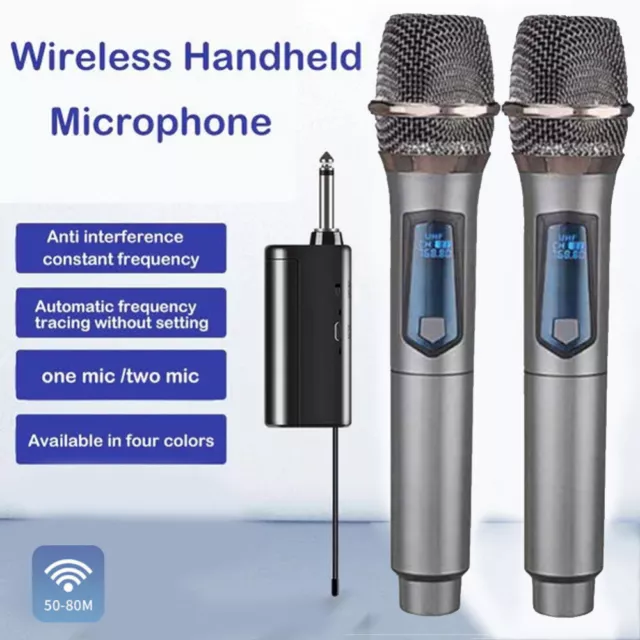 2X Wireless Microphone UHF Dynamic Cordless Handheld Mic System Receiver Karaoke