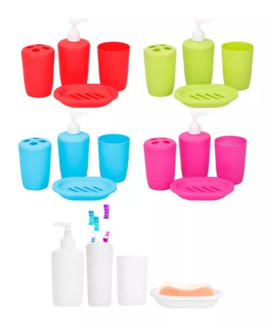 4 Piece Bathroom Accessory Soap Dish Dispenser Toothbrush Holder Tumbler Set