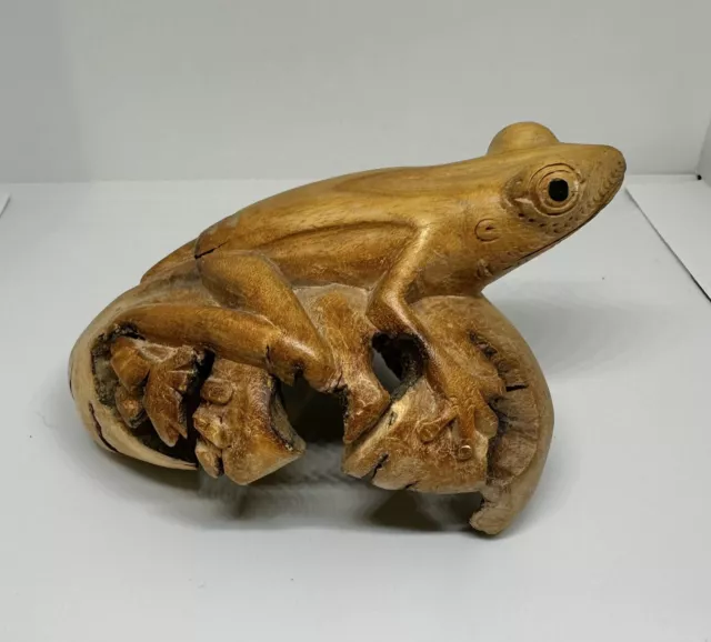 Hand Carved Wooden Frog Figure Burl