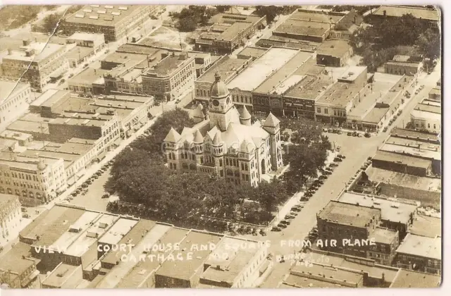 Airplane View Cars At Courthouse & Square CARTHAGE MO 1920s Blake Photo Postcard