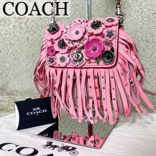 COACH Rogue 1941 Dinkier Wild Tea Rose Fringe Pink Crossbody Purse F86850 Dinky