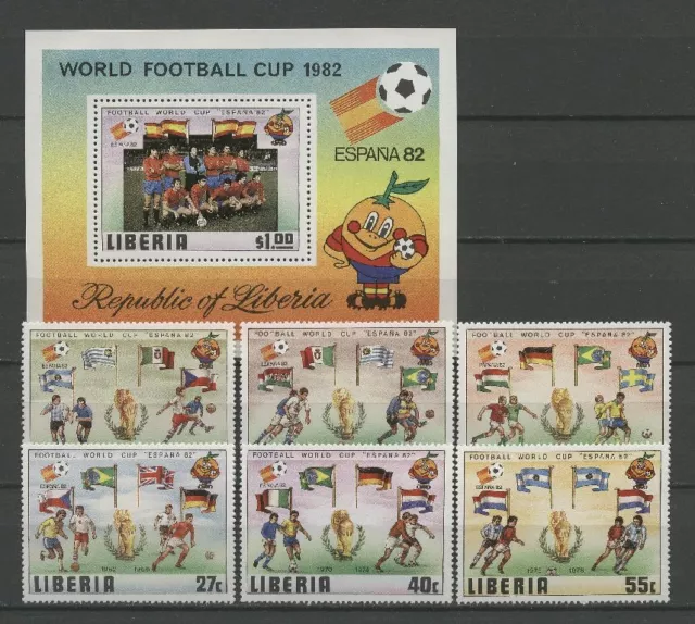 Fußball-WM 1982, Soccer - Liberia - 1187-1192, Bl.96 ** MNH