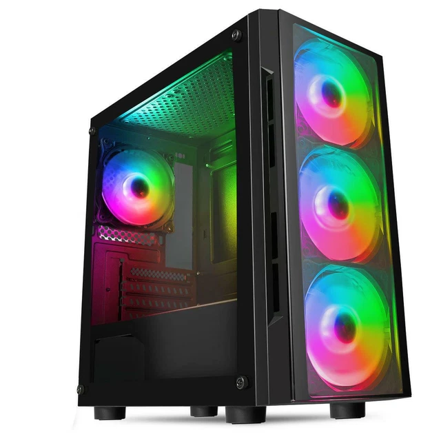 Pc Feas CIT FLASH GAMING PC Case Micro ATX 4x ARGB LED Fans Tempered Glass ...