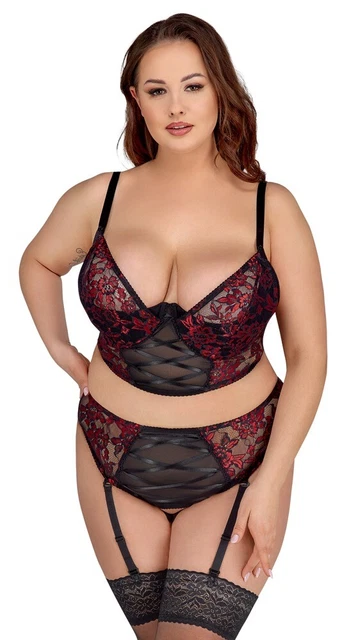 Completino in Pizzo bicolore Curvy Sexy Lingerie erotica Reggiseno Reggicalze