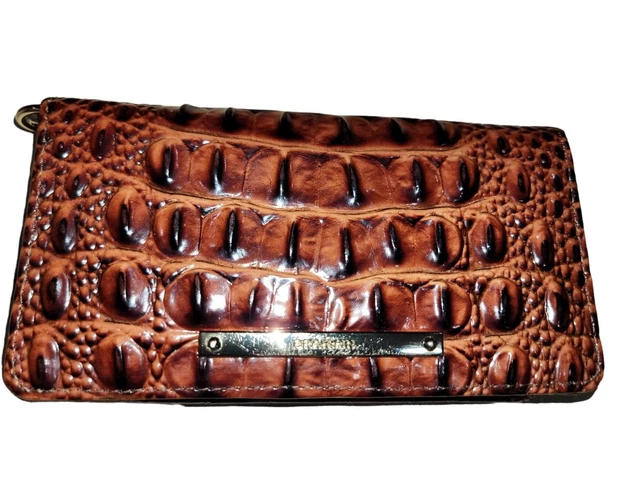 BRAHMIN Wallet Brown Leather Faux Croc Embossed