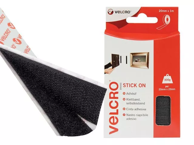 VELCRO® Brand - Ruban adhésif sur la marque VELCRO®, 20 mm x 1 m, noir