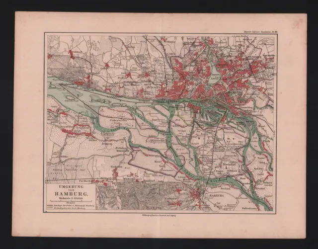 Landkarte city map 1895: Umgebung von Hamburg.