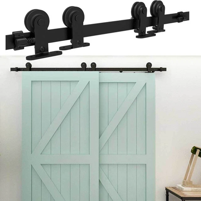4-16FT Bypass Double Sliding Barn Door Hardware Kit Closet Roller Single Track