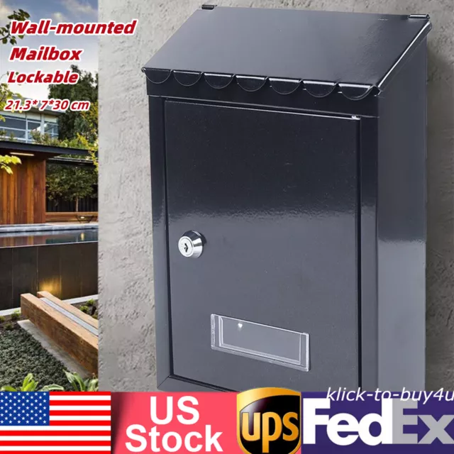 Large Drop Box Wall Mounted Mailbox Outdoor Garden Home Office Hotels Lockable