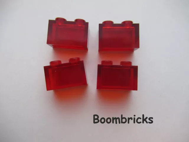 Lego 4 Stück Stein 1 x 2 ohne Unterseite Rohr Transparent Rot Nr. 3065