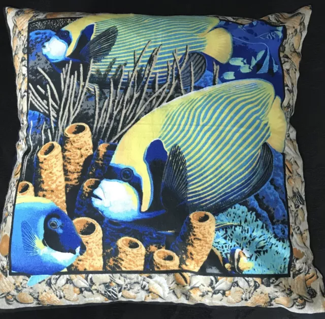 Underwater scene  fabric cushion new 17in x 17in  with navy backing handmade