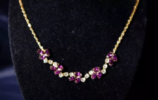 Ji Lind 14K GE Purple & Clear Swarovski Rhinestone 15" Necklace