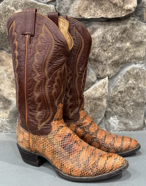 VINTAGE TONY LAMA Python Western Cowboy Boots 9 D Orange Exotic ...