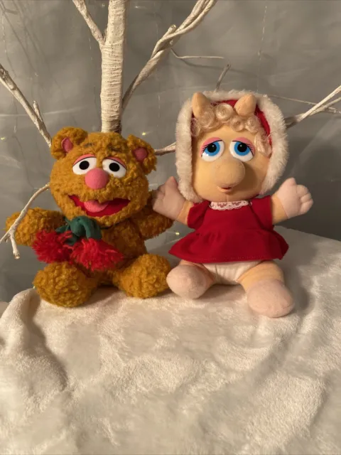 Vintage Plush Fozzie Bear & Miss Piggy 1987 Christmas Muppet Babies