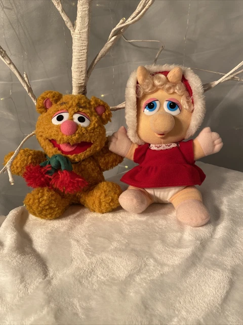 Vintage Plush Fozzie Bear & Miss Piggy 1987 Christmas Muppet Babies